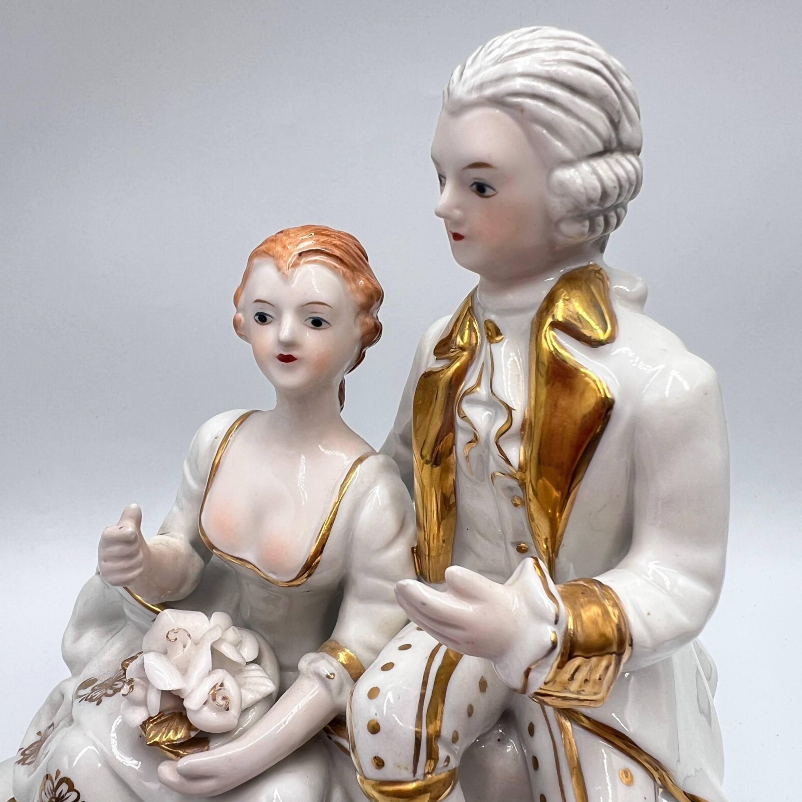 Massive Vintage Dresden Porcelain Couple Figurine 7.87in Germany Gold Gilded