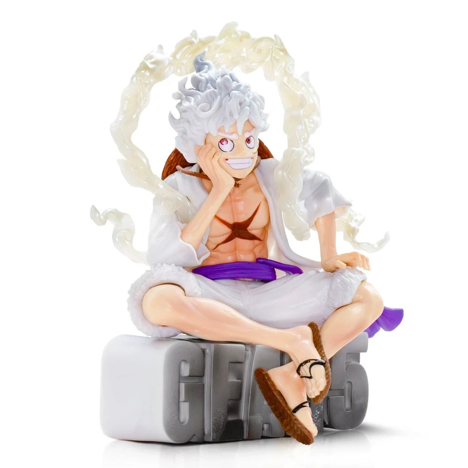One Monkey D Luffy Gear 5 White Hair Sitting Figure Statue Toy Gift Anime Figura