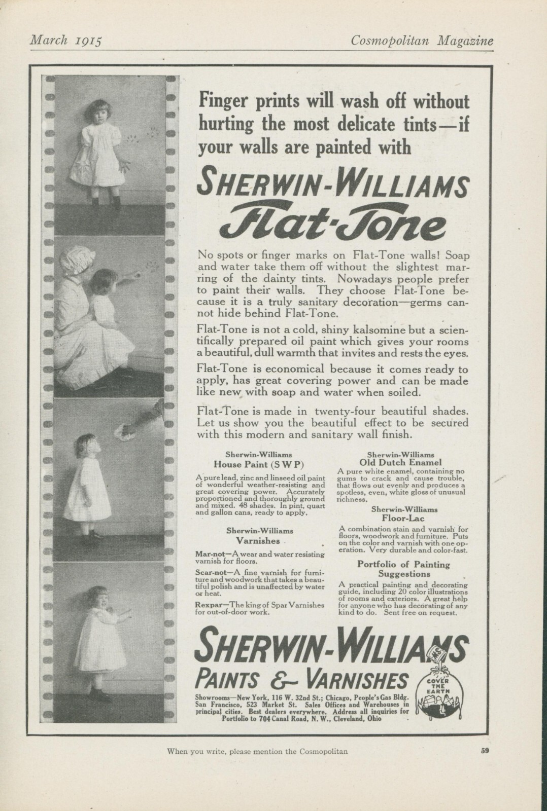 1915 Sherwin Williams Flat Tone Finger Prints Wash Off Vtg Print Ad CO5