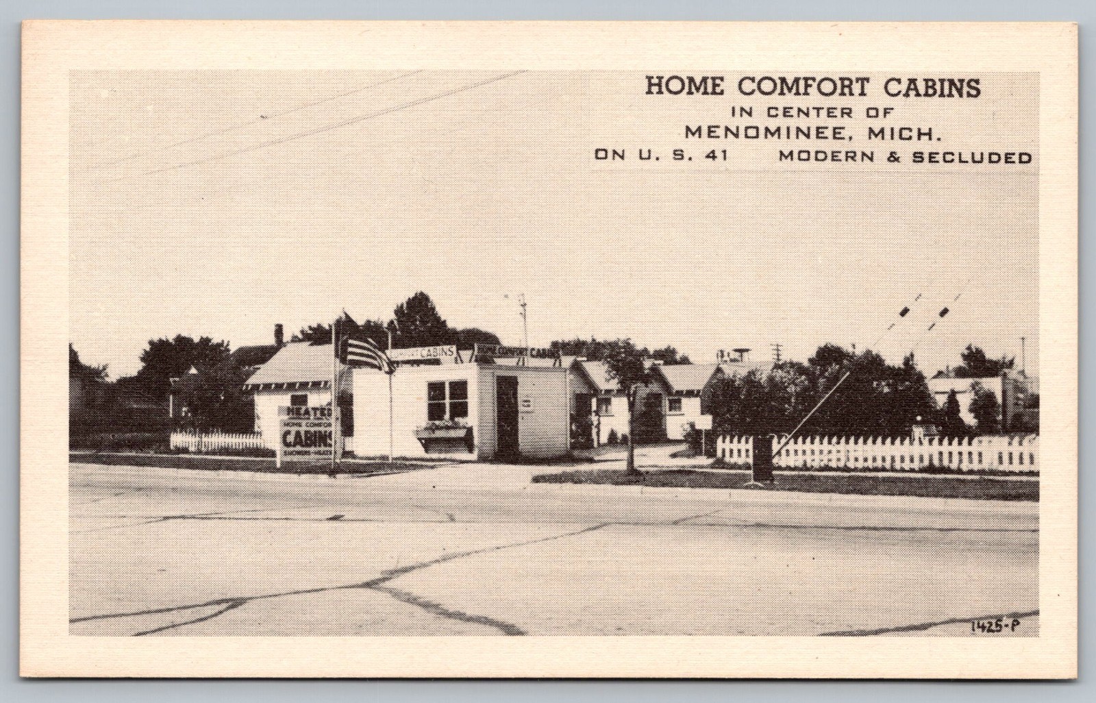 Home Comfort Cabins In Center Of Menominee Michigan MI Vintage Postcard