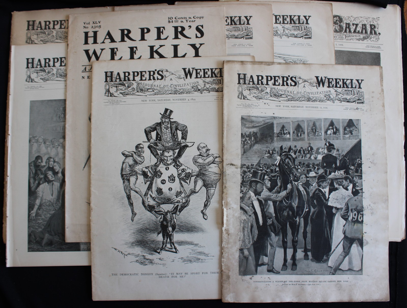 LOT OF 9 1891-1901 HARPER'S WEEKLY NEWSPAPERS-POLITICS-RELIGION-FASHION-SPORTS