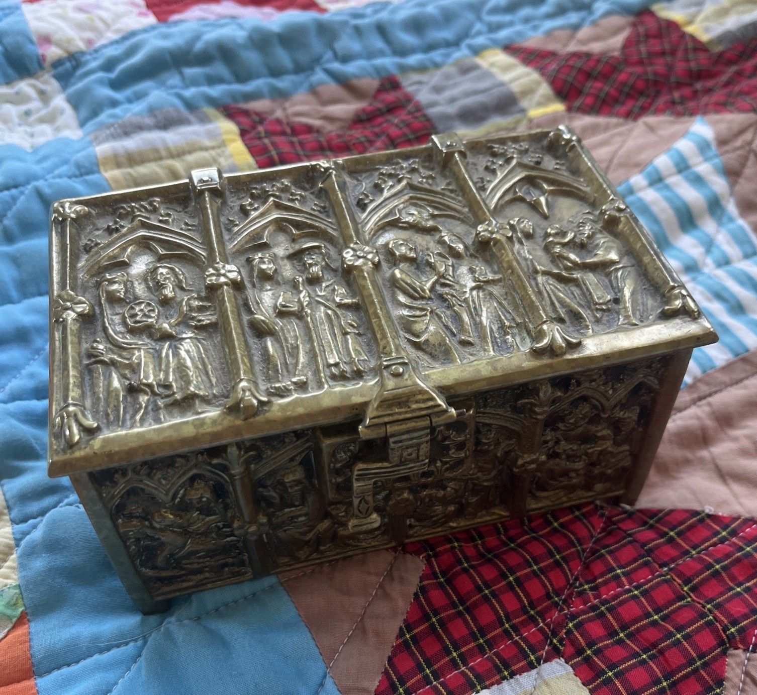 Vintage Erhard & Sohne Gothic Revival Music Casket Box Jewelry Germany NO key