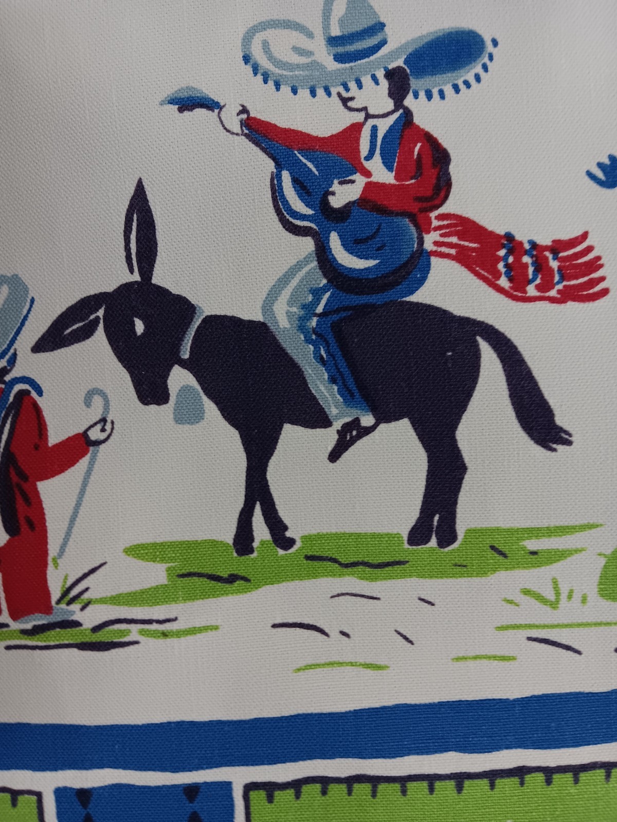 Vintage Mexican Tablecloth XL 52x64 Donkeys Dancing Fiesta Festive Vintage Mexican Tablecloth XL 52x64 Donkeys Dancing Fiesta Festive