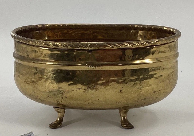 vintage Unique Footed Hammered Brass Fruit Stand planter bowl centerpiece