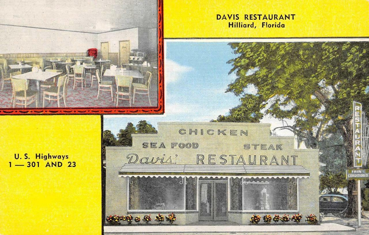 Hilliard, FL Florida   DAVIS RESTAURANT  Roadside NASSAU COUNTY ca1940s Postcard