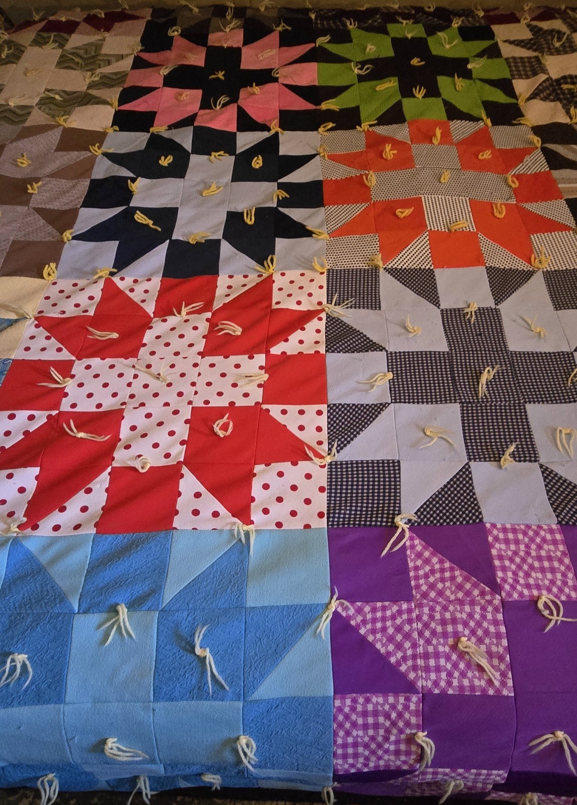 Vintage 70s Handmade Polyester Dbl-Knit King Quilt  
