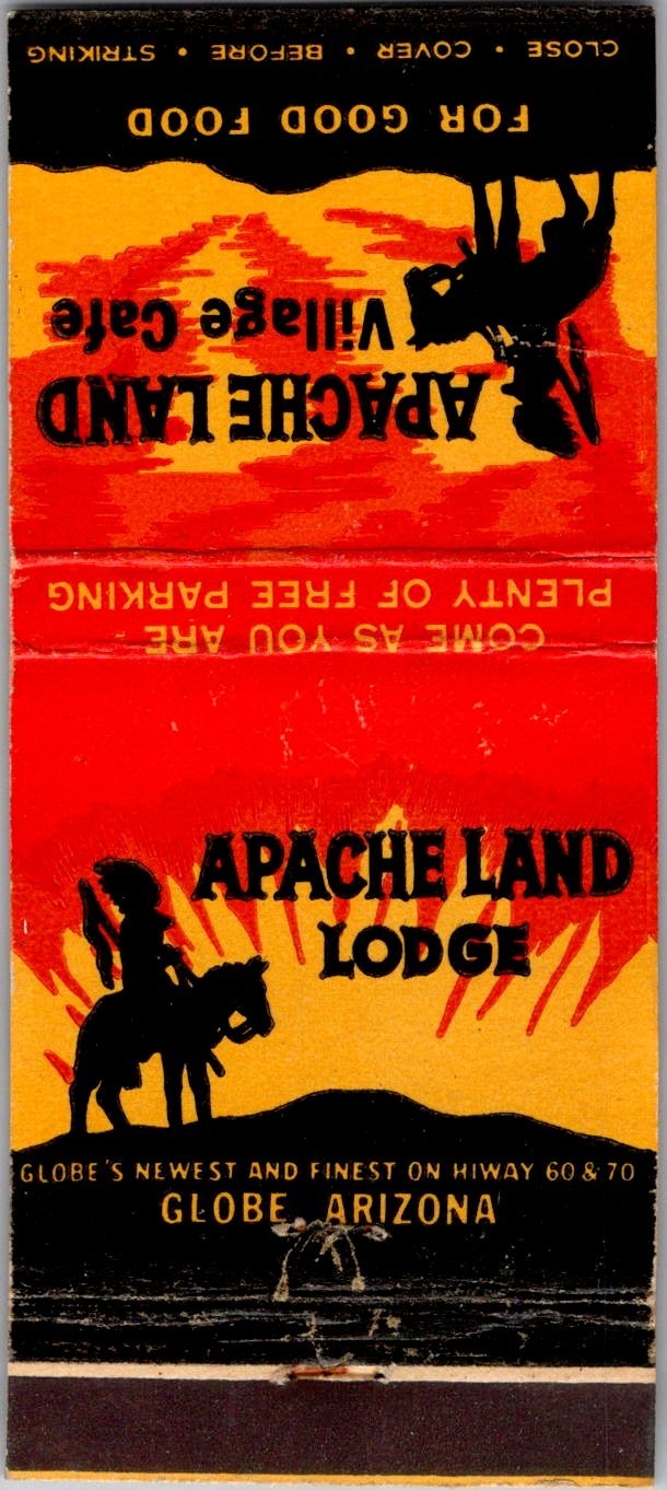 Apache Land Lodge & Village Cafe Globe AZ Vintage Matchbook Cover 5M28-3