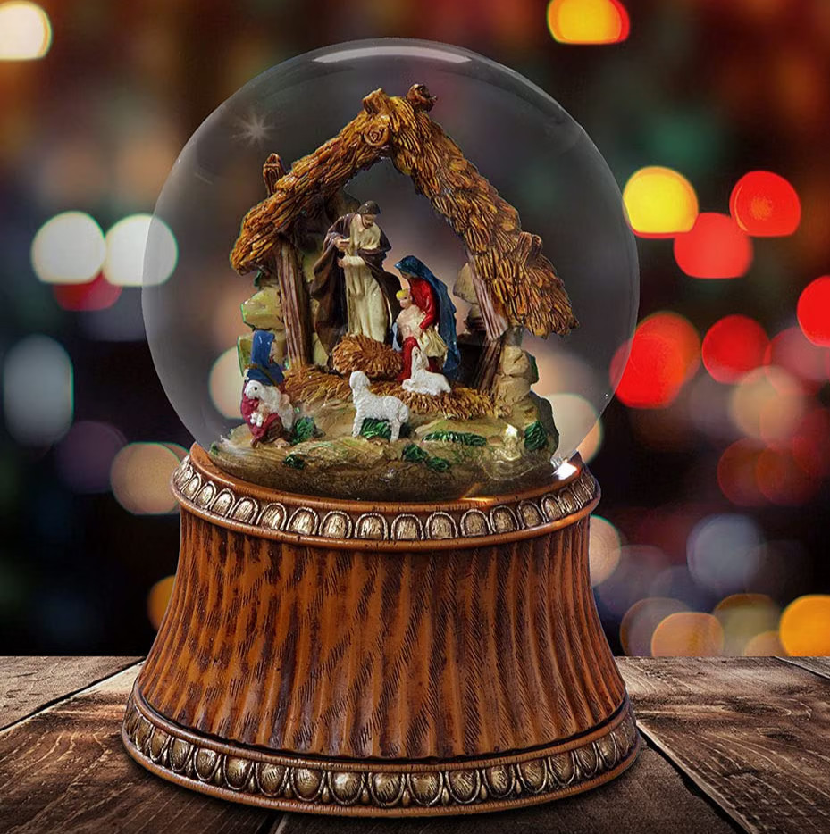 The San Francisco Music Box Company Nativity Holiday Water Globe with Stable