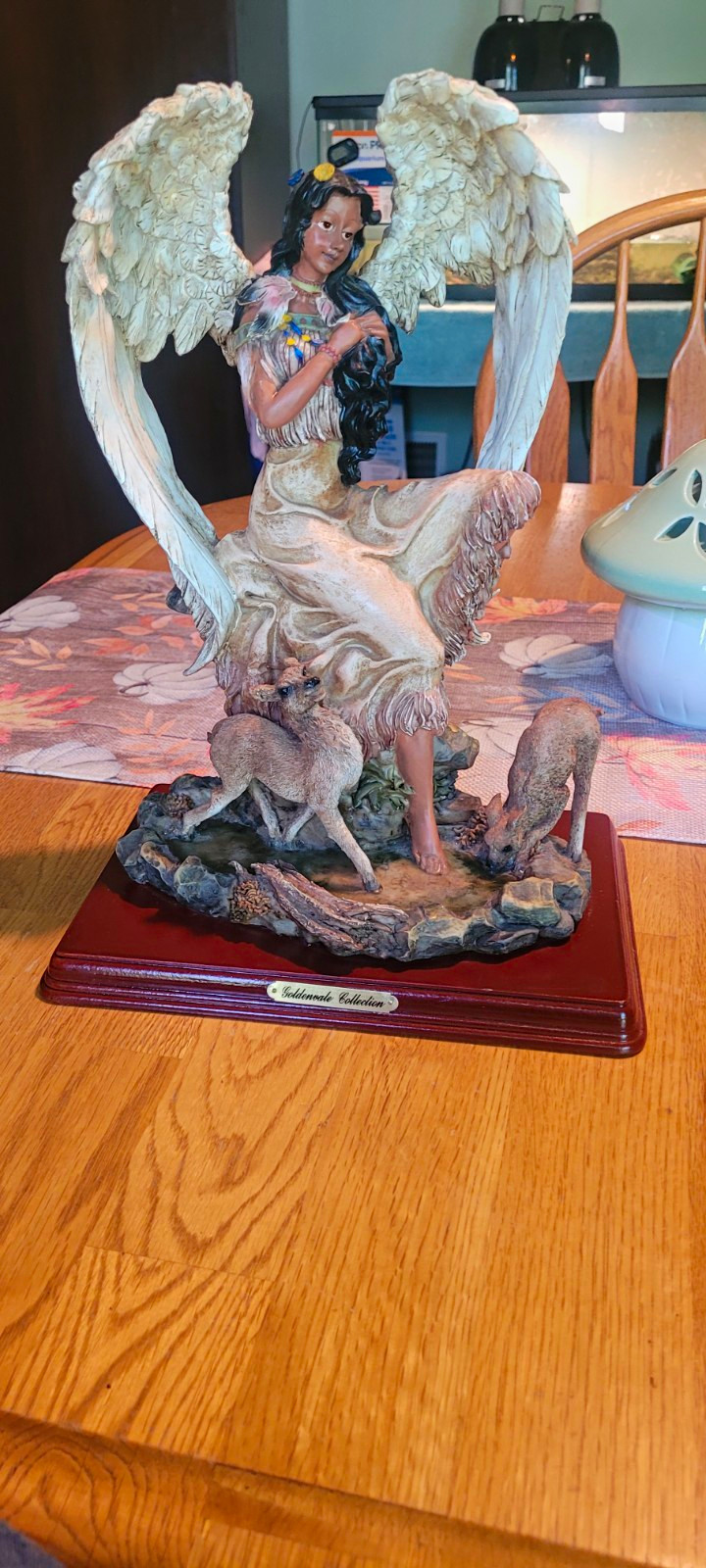 Goldenvale Collection Angel Figurine with Deer Resin Wood Base Multicolor Goldenvale Collection Angel Figurine with Deer Resin Wood Base Multicolor