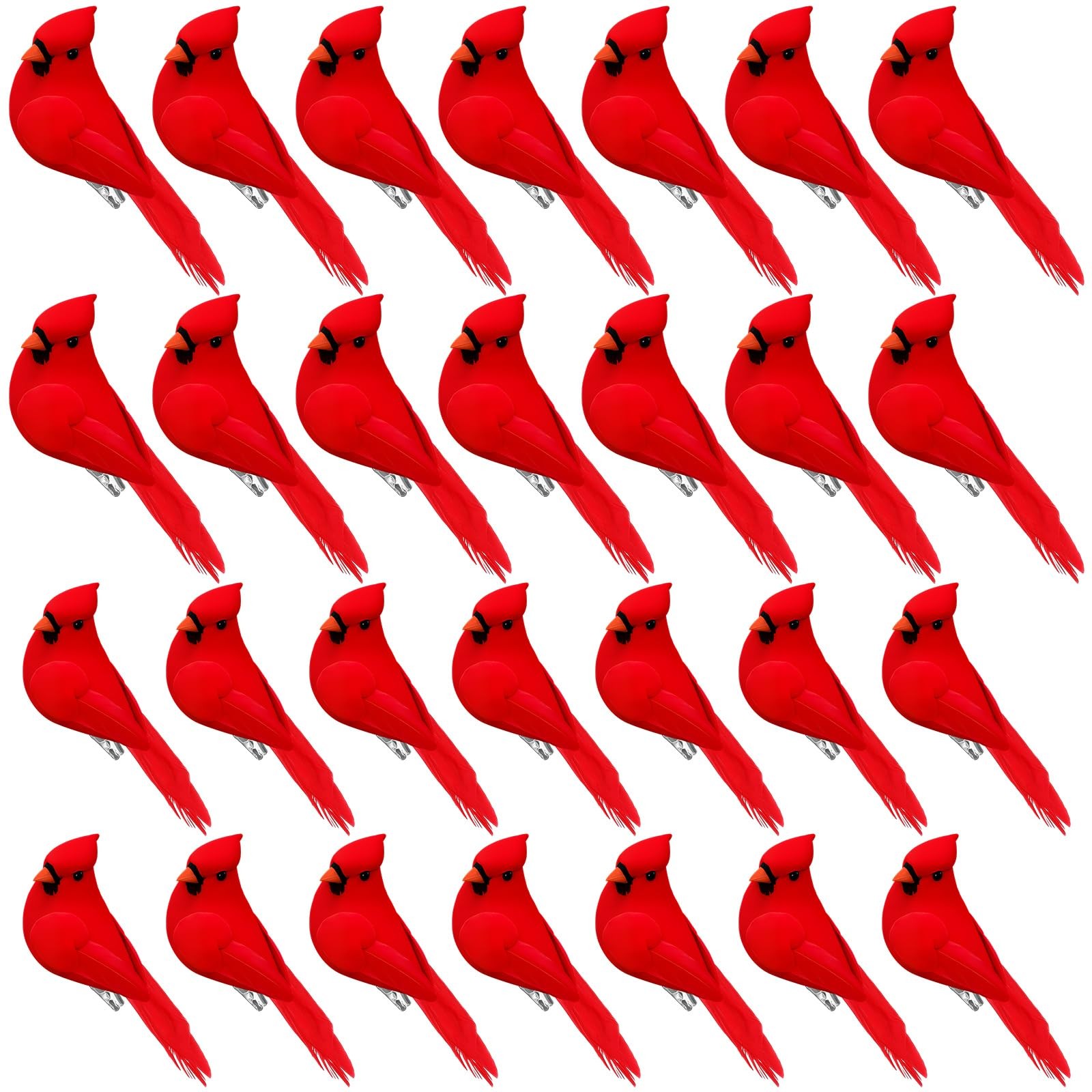Fiwochic 48 Pcs Artificial Red Cardinal Birds 3.15 Inch and 5.12 Inch Cardinal