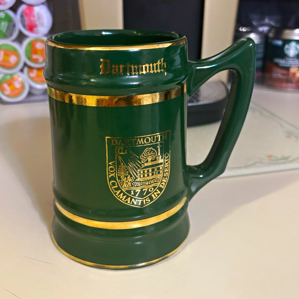 Dartmouth College Green Ceramic Mug Stein with Gold Trim VINTAGE