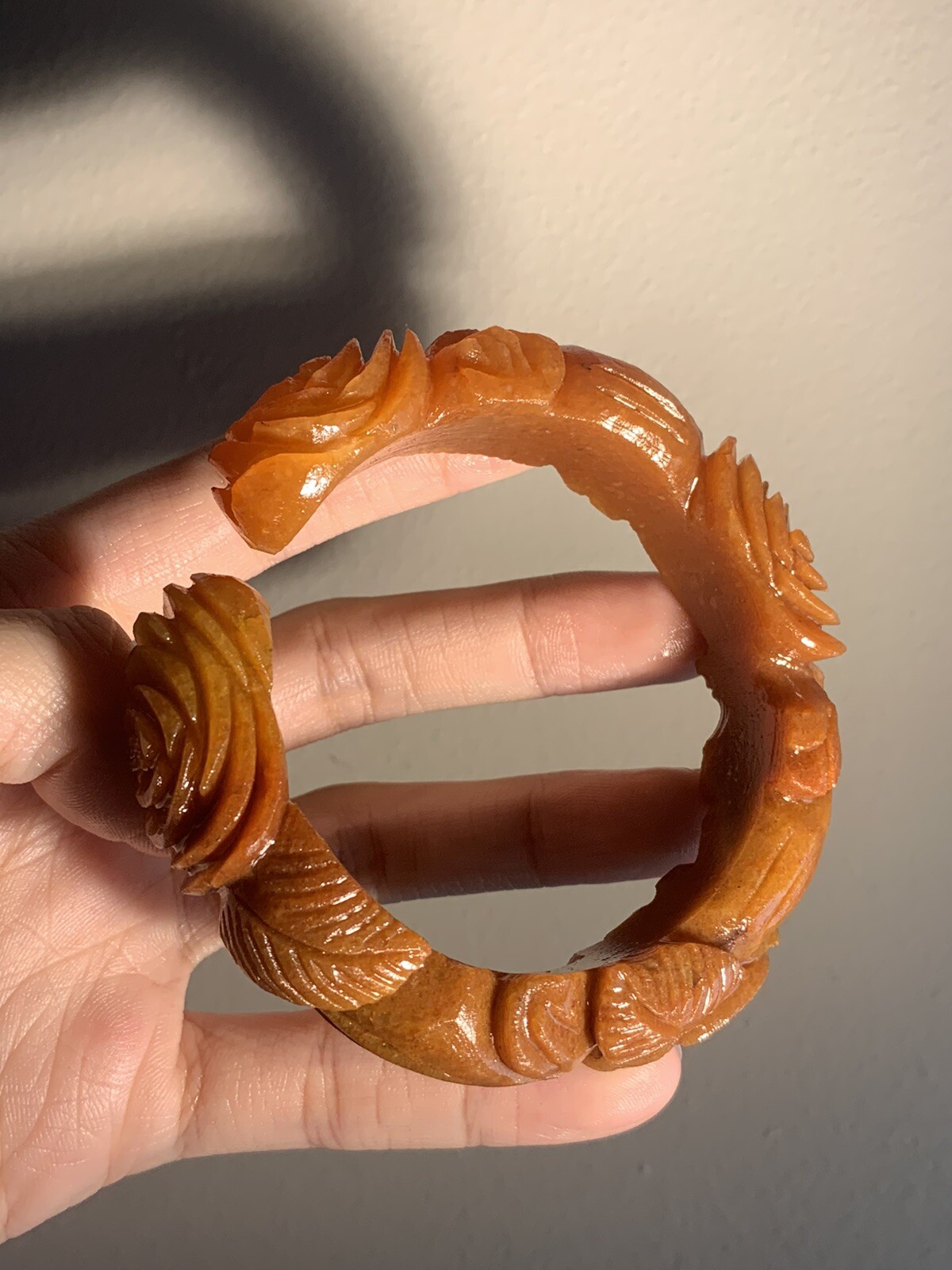 59mm Natural Yellow Dragon Jade Matte Bangle/ Fine Hand Carved/