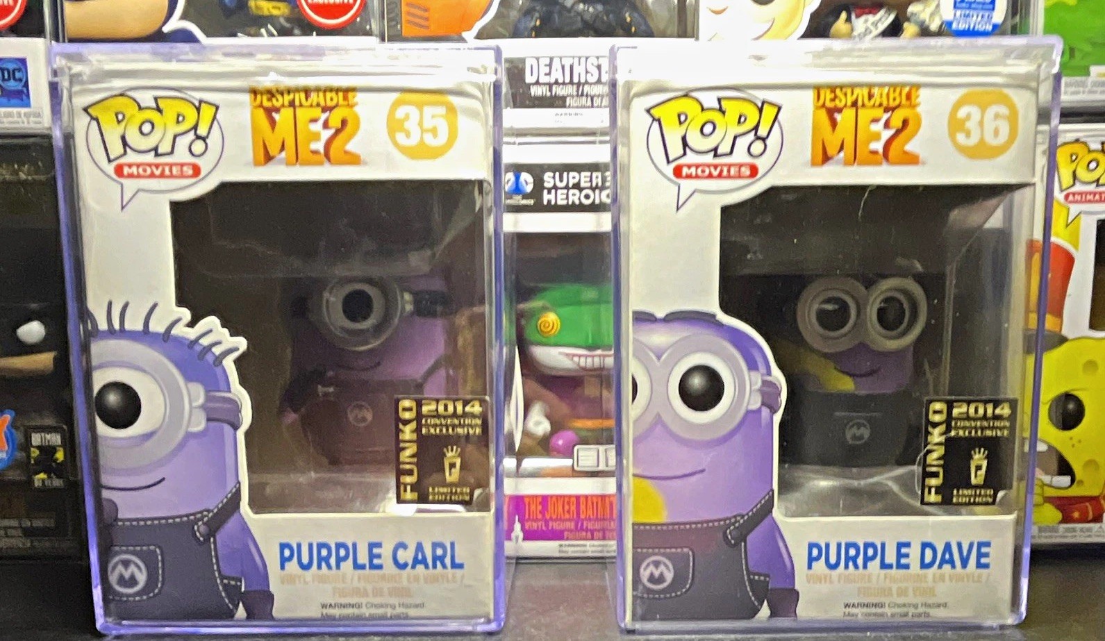 Funko Pop Despicable Me 2 Purple Carl #35 & Purple Dave #36 (with protectors) Funko Pop Despicable Me 2 Purple Carl #35 & Purple Dave #36 (with protectors)