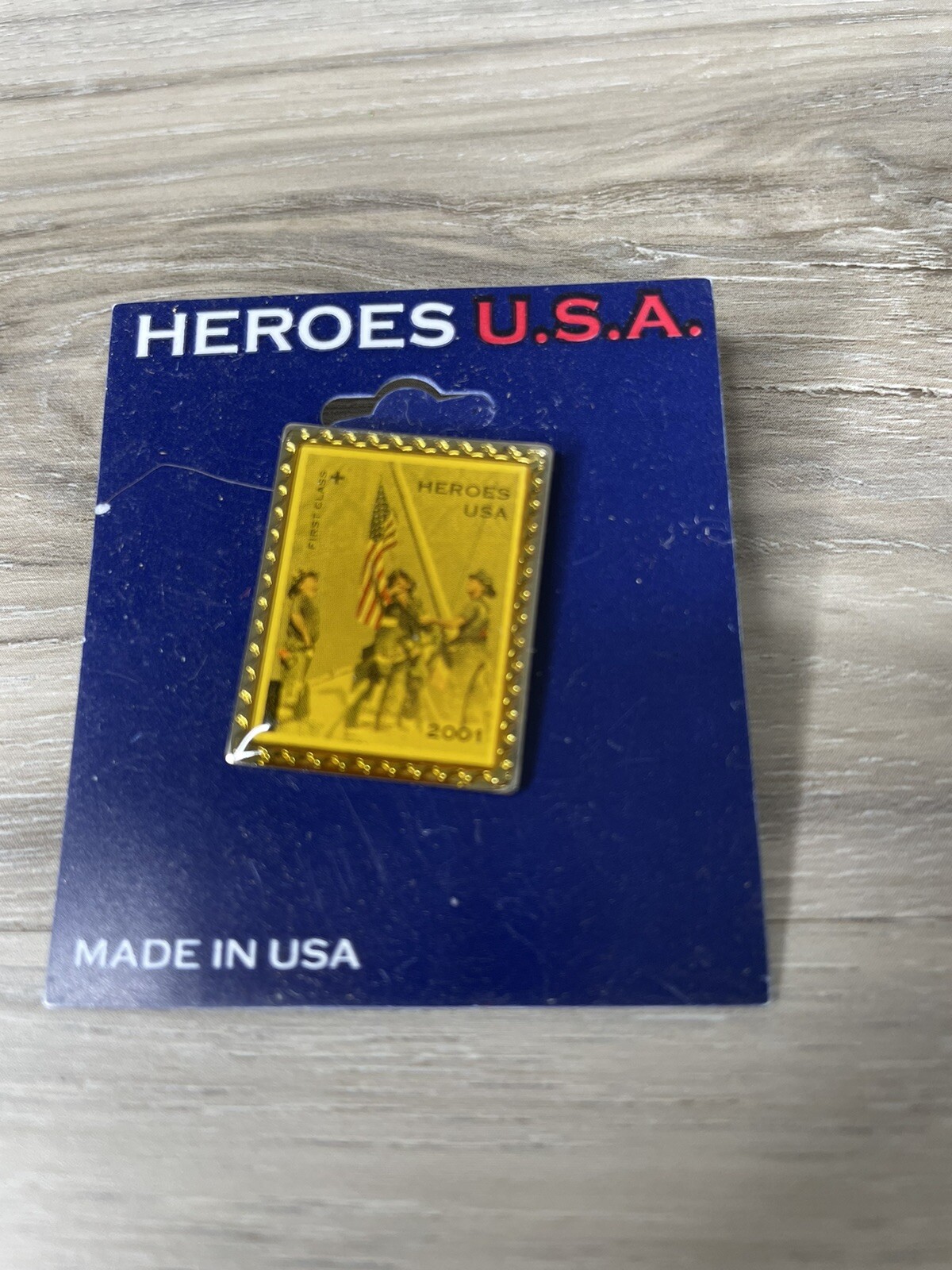 USPS HEROES USA 2001 First Class Stamp Hat Lapel Pin 9/11 FireFighters W/ Flag