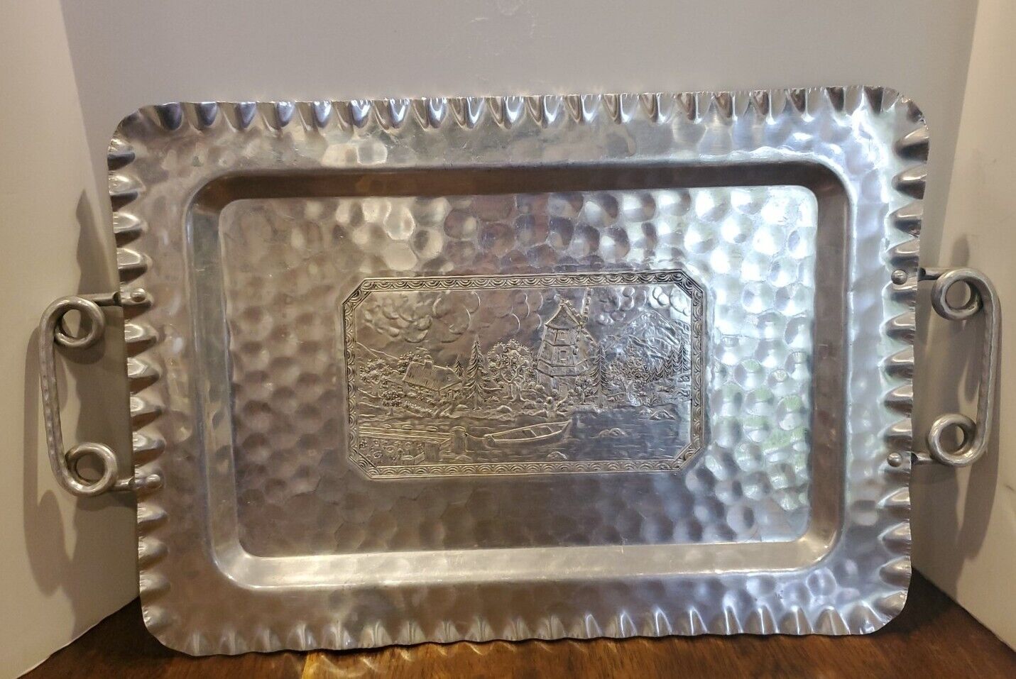 Vintage 1950's Cromwell Hand Wrought Aluminum Serving Tray Dessert Charcuterie 