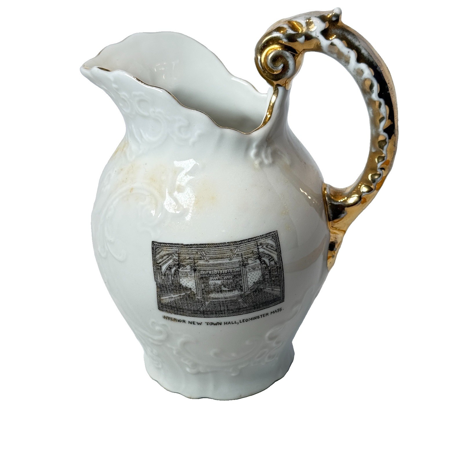 LEOMINSTER MA Massachusetts Souvenir TOWN HALL Porcelain TRINKET CREAMER LEOMINSTER MA Massachusetts Souvenir TOWN HALL Porcelain TRINKET CREAMER