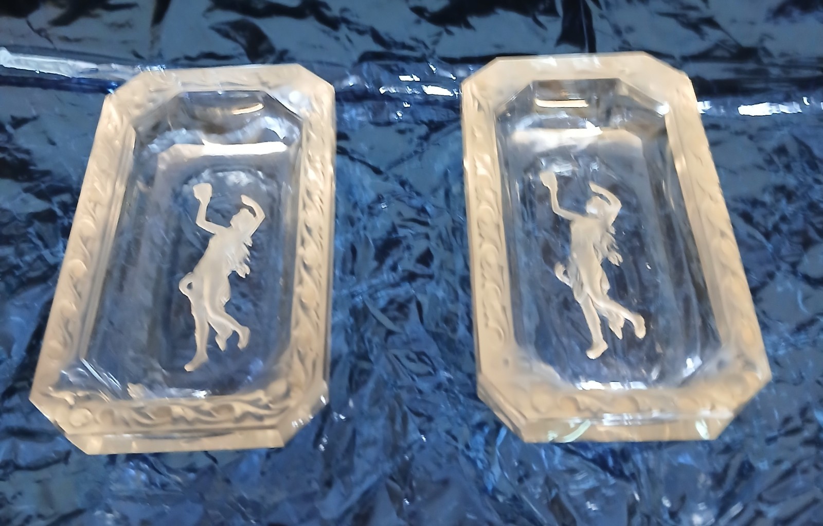 Rare Signed Heinrich Hoffmann Art Deco Czech Glass Salt Cellars Intaglio Pair