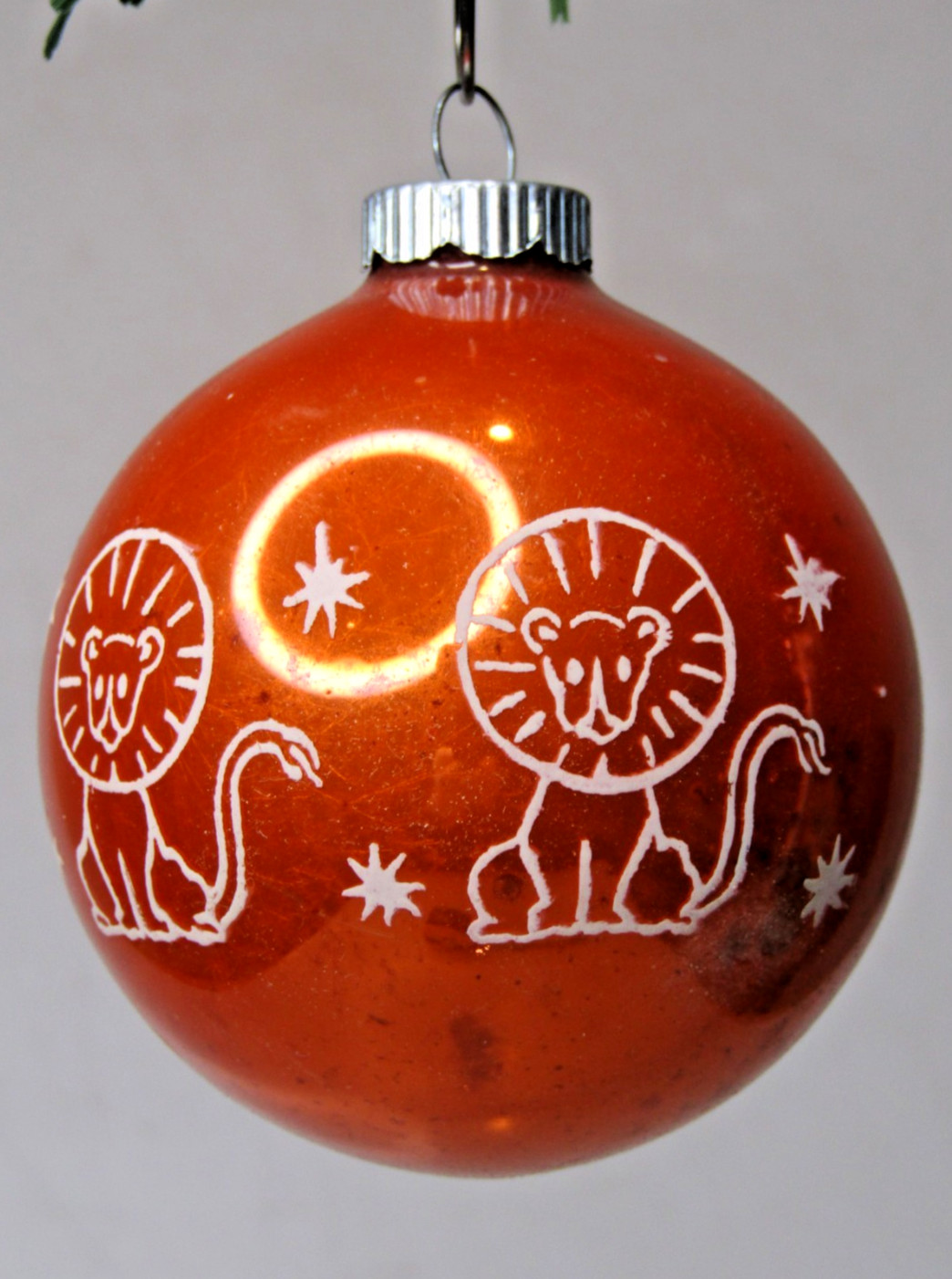 VTG Glass Stencil Pictured CIRCUS LION Christmas Ornament Shiny Brite ORANGE
