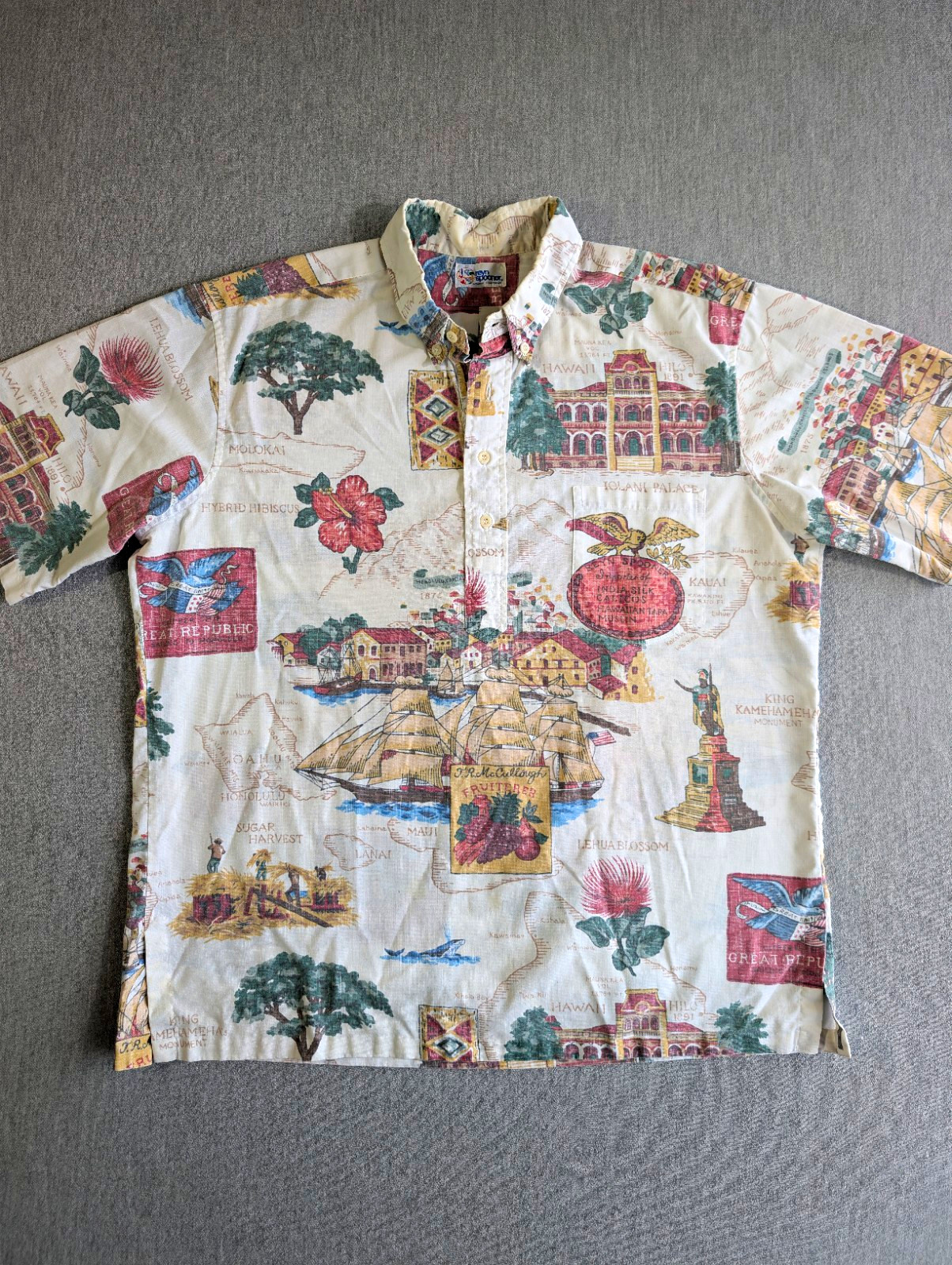 Vintage Reyn Spooner Hawaiian Traditionals Pullover Shirt Great Republic Map L