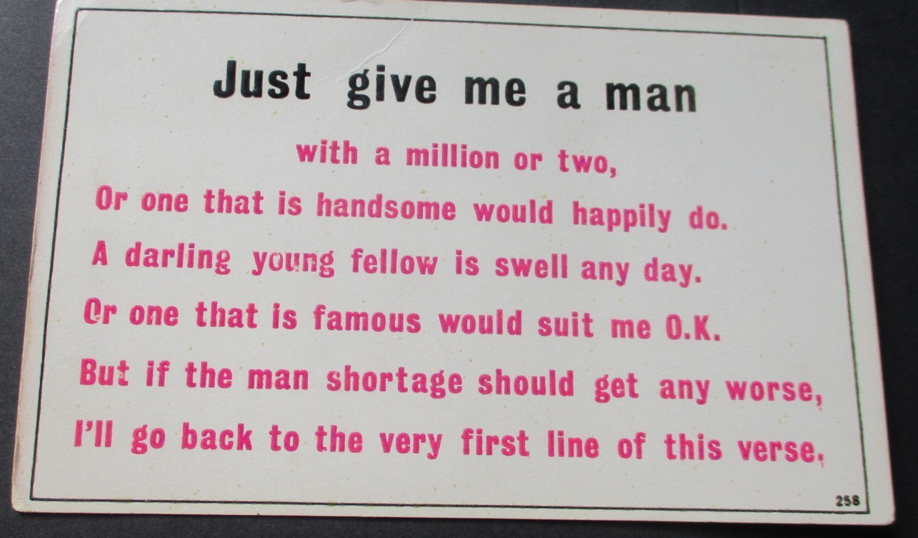 Just Give Me a Man.  Comic/Vtg Unused Postcard
