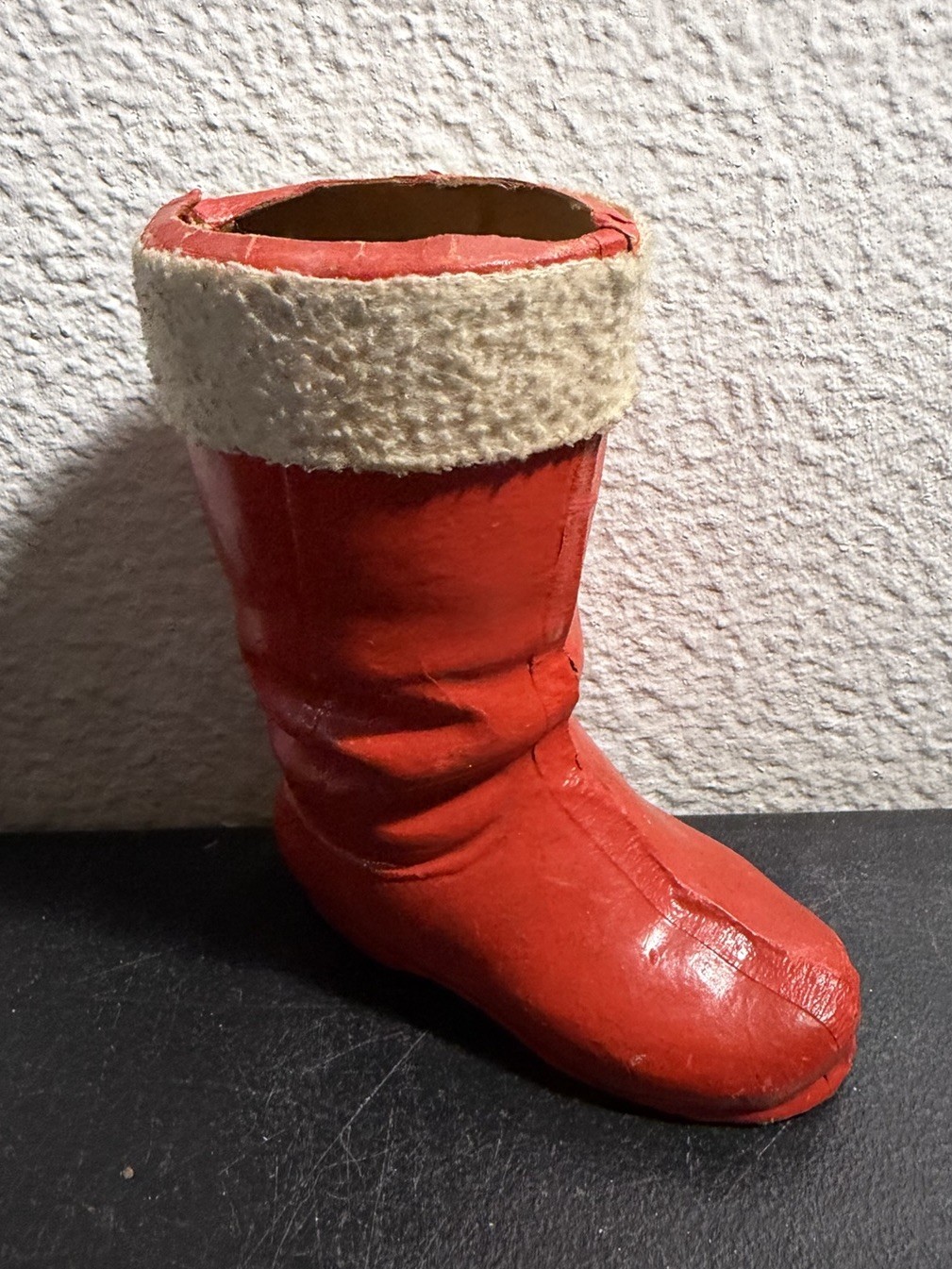 Antique Christmas Red Santa Boot Candy Container Papier-Mache 1920s Germany 6”