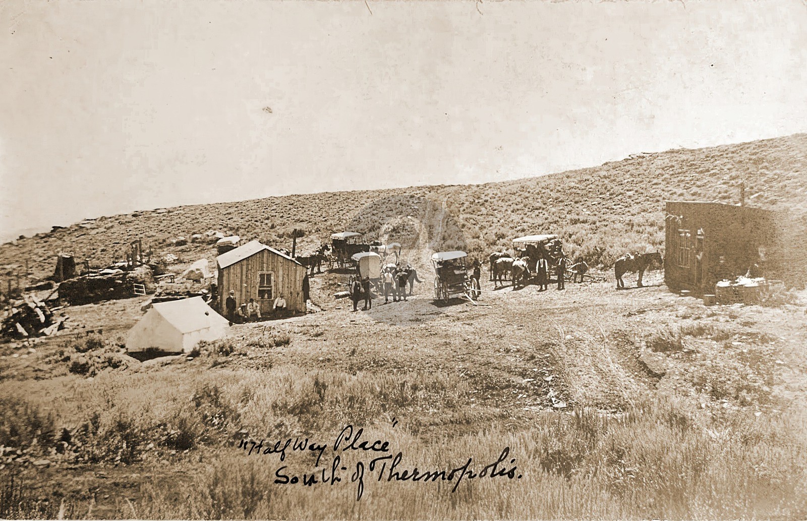 Halfway Place South of Thermopolis WY Camp Scene c1905 RPPC Photo Postcard COPY