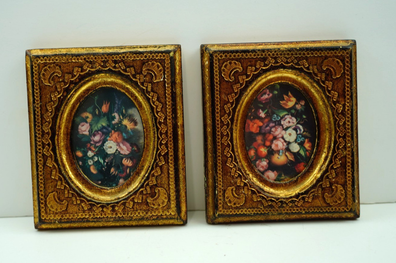 Vtg Italian Florentine Pair Floral Wall Plaques Gold Gilt Wood Art 5x4 Italy Vtg Italian Florentine Pair Floral Wall Plaques Gold Gilt Wood Art 5x4 Italy