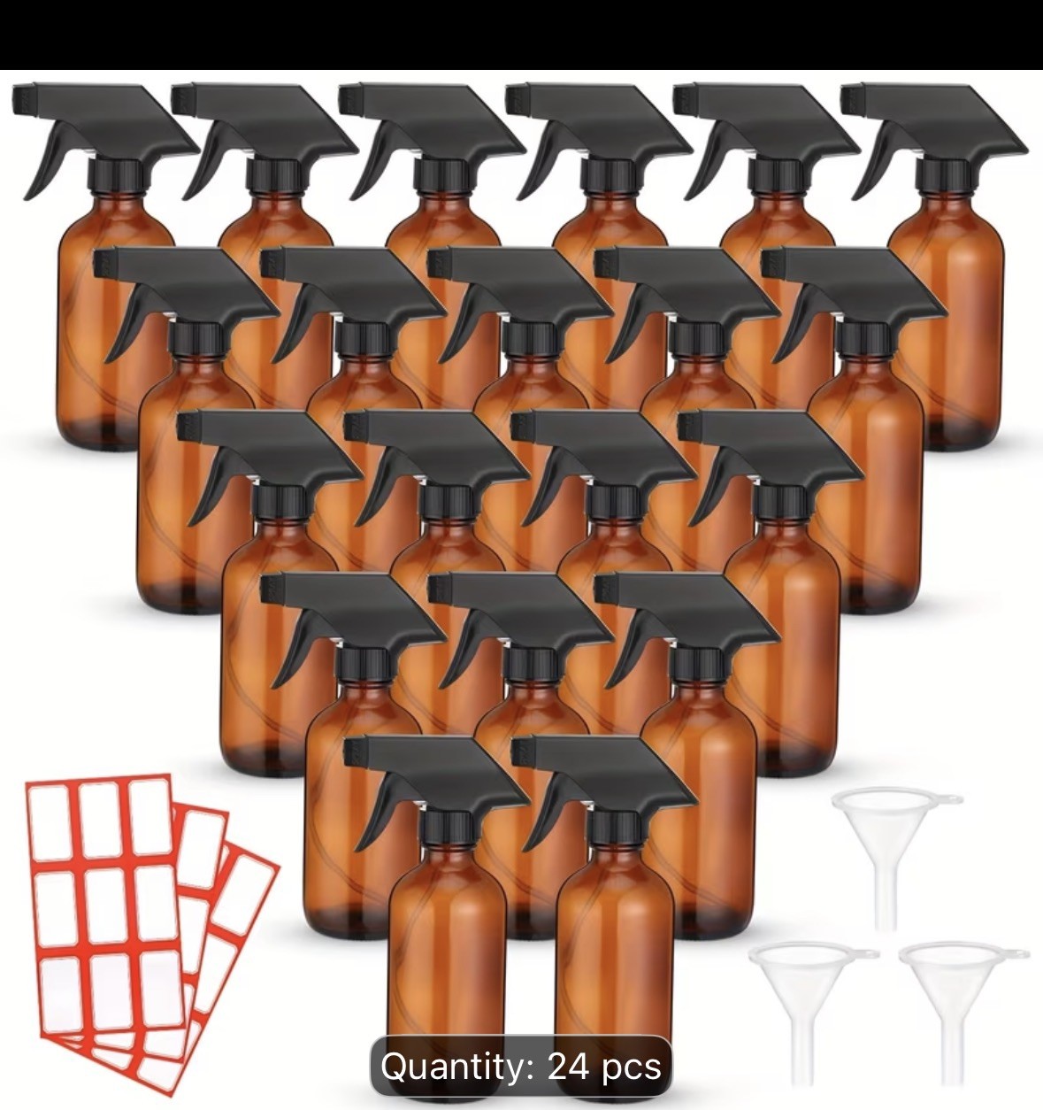 Norme 24 Pcs 8 oz Glass Spray Bottles with Funnels Labels, Brown Norme 24 Pcs 8 oz Glass Spray Bottles with Funnels Labels, Brown
