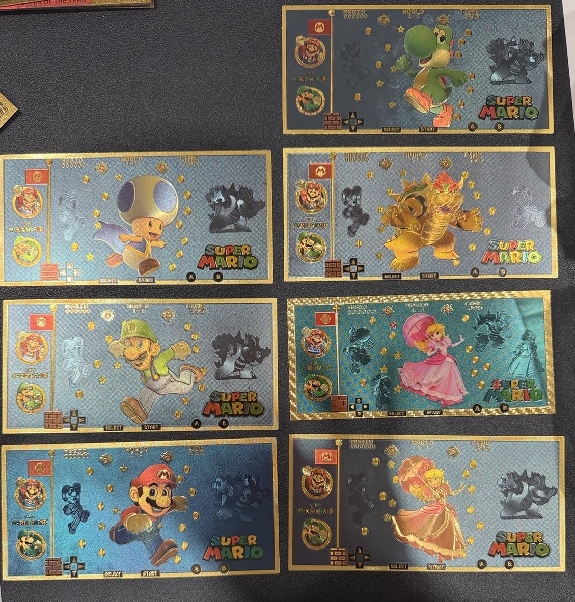 Nintendo Super Mario Non-Sport Trading Card Lot - 7 Cards Gold Foils