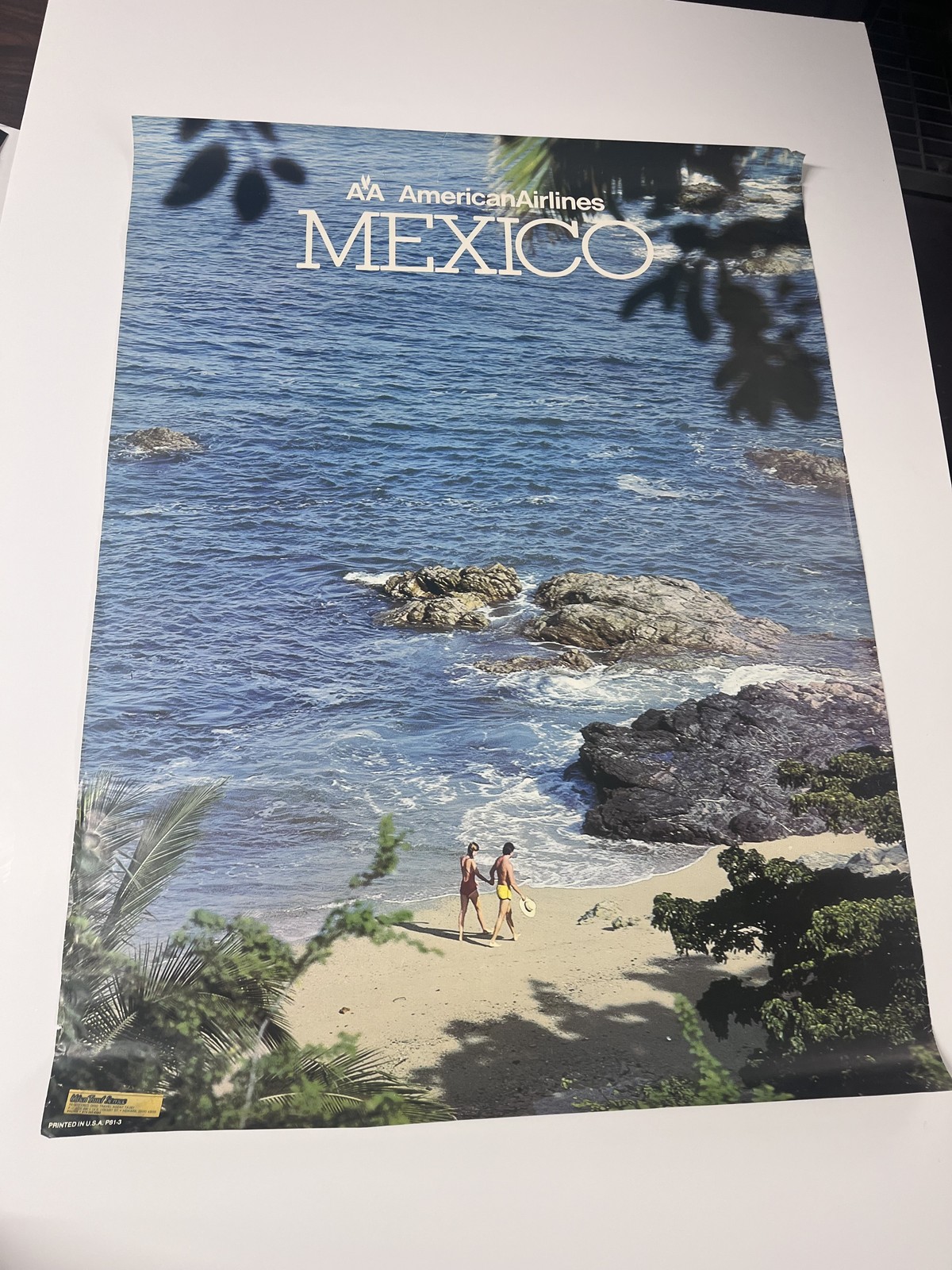 1981 American Airlines Mexico Travel Poster Beach Vintage Original 30\