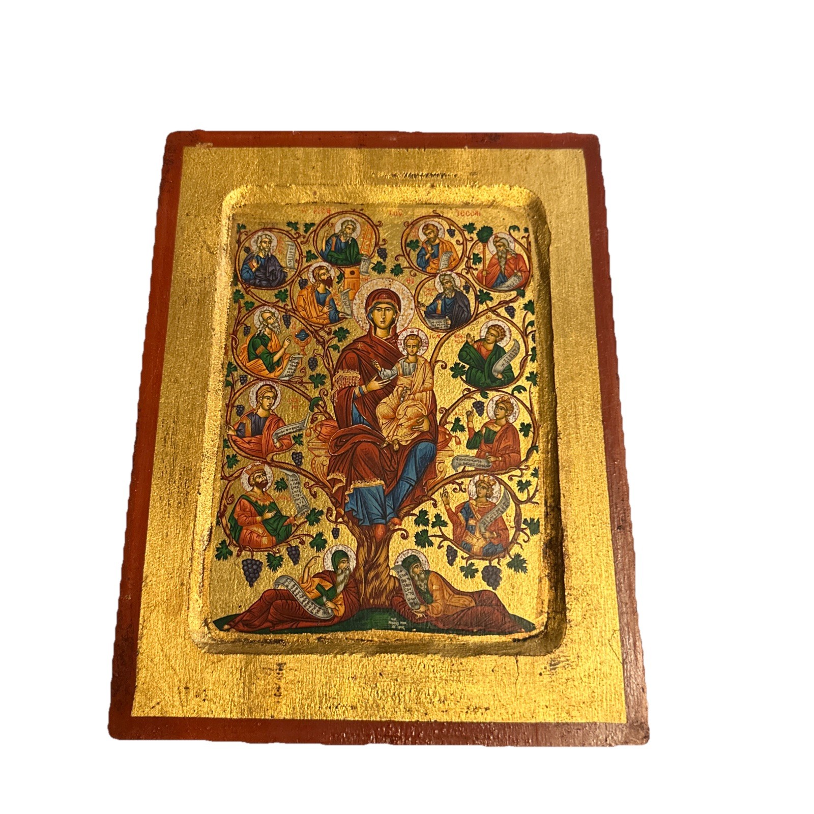 VINTAGE Byzantine Art Virgin Mary Tree Of Jesse Handmade Gold Leaf w/COA VINTAGE Byzantine Art Virgin Mary Tree Of Jesse Handmade Gold Leaf w/COA