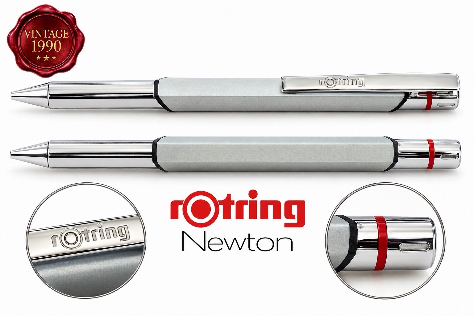 ROTRING Newton Ballpoint Pen Steel Polished Chrome Rare Vintage '90s