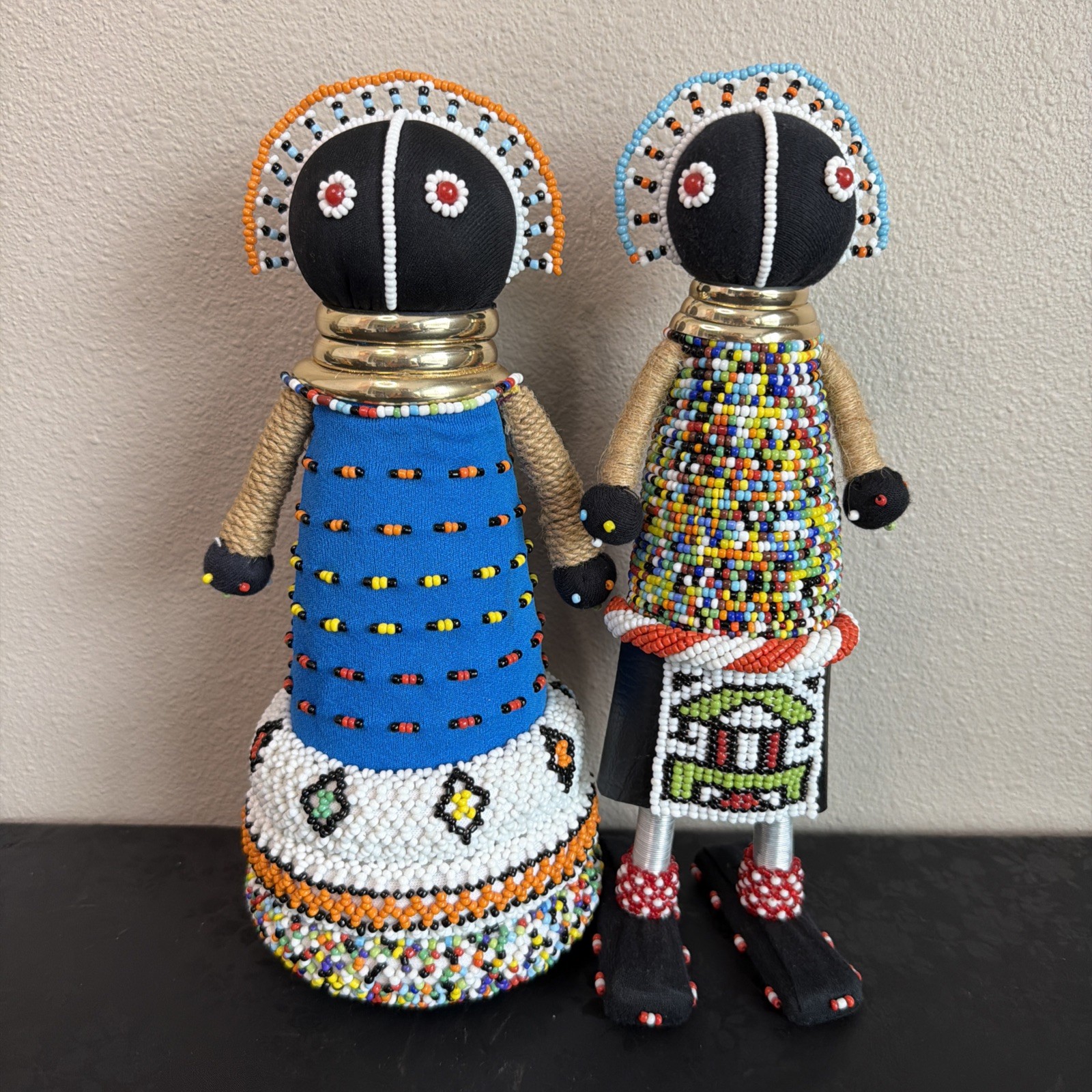Vintage South African Ndebele Beaded Dolls Pair 12” Handmade Tribal Folk Art Vintage South African Ndebele Beaded Dolls Pair 12” Handmade Tribal Folk Art