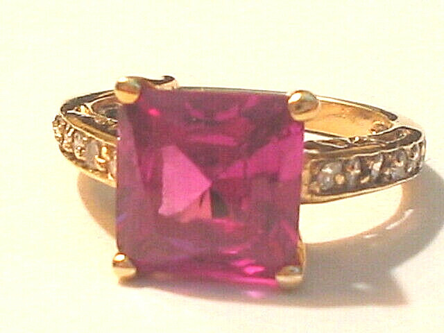 14K on Sterling Silver Hot Pink Gemstone Wedding Engagment Ring 2.7g S4.5 14K on Sterling Silver Hot Pink Gemstone Wedding Engagment Ring 2.7g S4.5