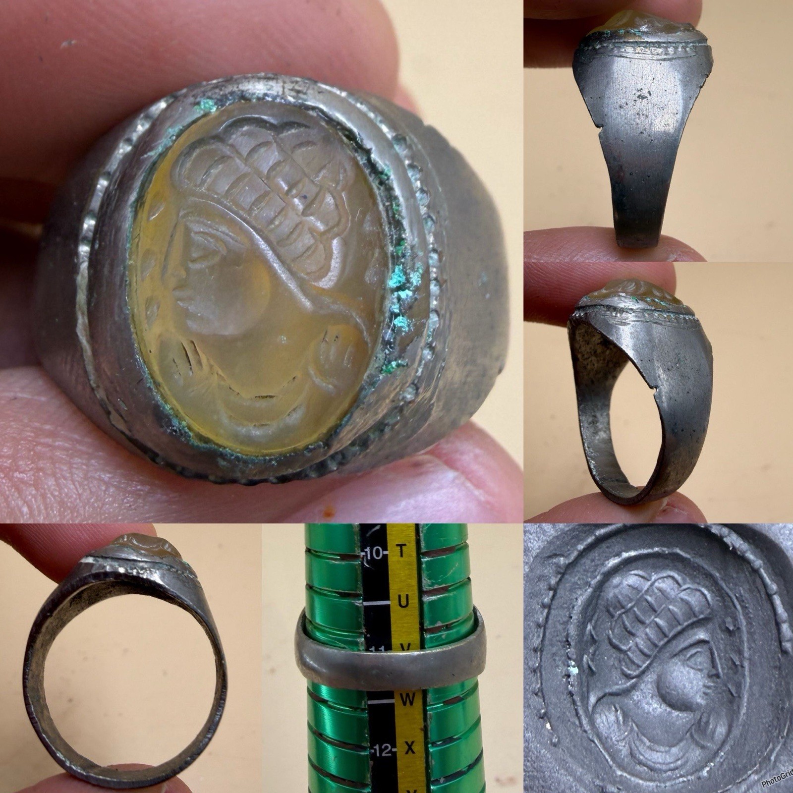 Old  Roman-Rare Lady Intaglio Ring, Carved Chalcedony Portrait