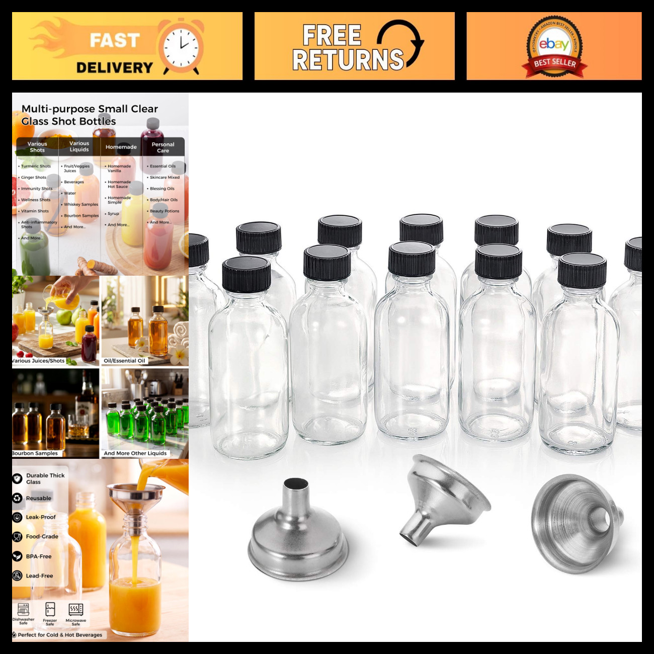 12 Pack 2 oz Clear Glass Shot Bottles with Caps - Mini Travel Containers 60ml 12 Pack 2 oz Clear Glass Shot Bottles with Caps - Mini Travel Containers 60ml