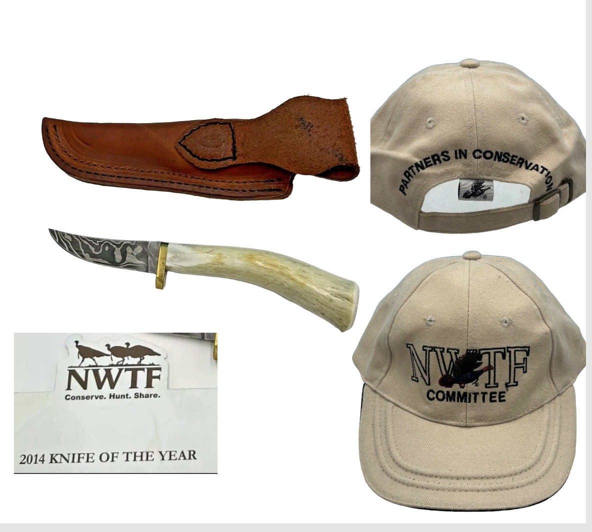 2014 Silver Stag Damascus steel NWTF Turkey hunting -USA Made LE Knife - Hat Cap