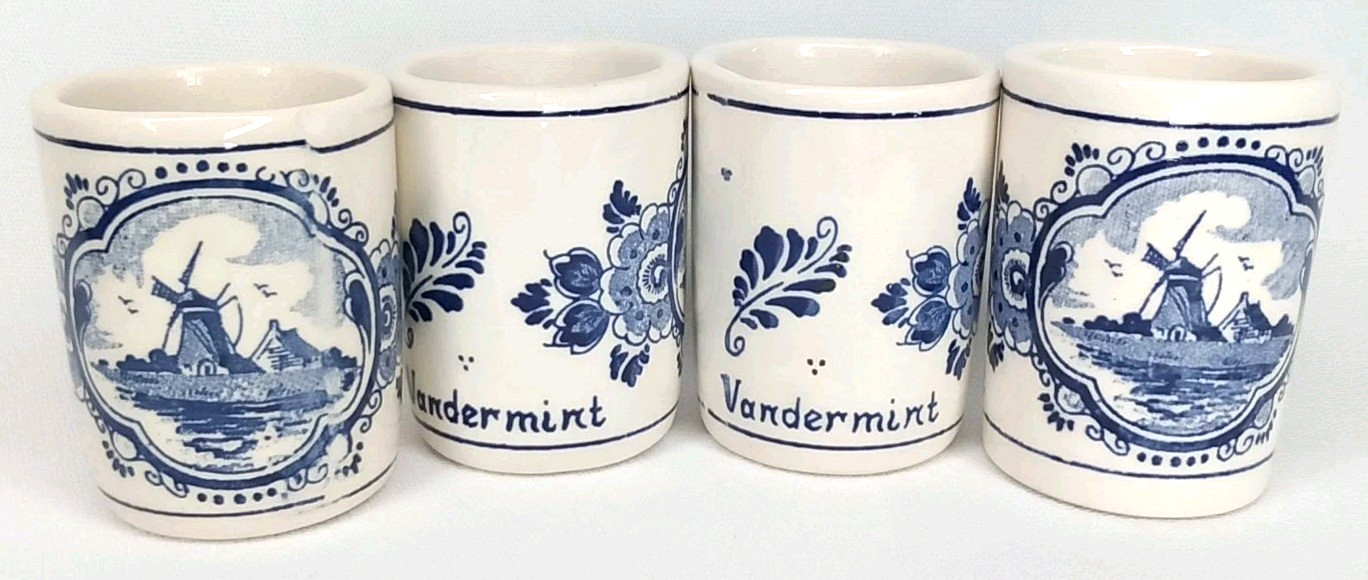Vandermint Delft Porcelain Shot Glass Set Of 4 Made In Holland Vintage 1950s