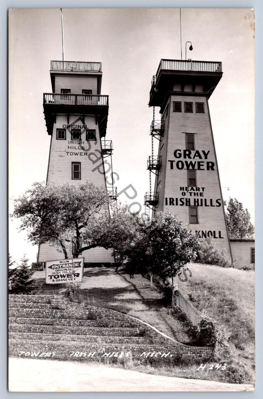 WA1/ Irish Hills Michigan RPPC Postcard c1940s Observation Tower 213