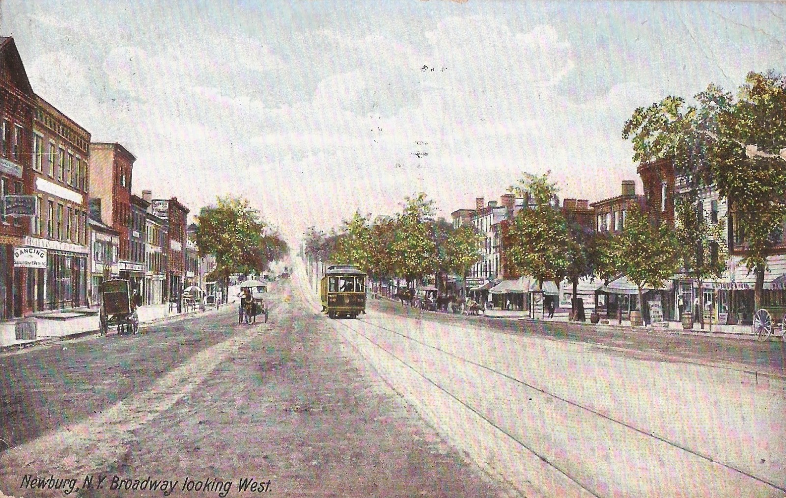 Newburg, NEW YORK - Broadway - 1909 - trolley, horse & buggy, wagon Newburg, NEW YORK - Broadway - 1909 - trolley, horse & buggy, wagon