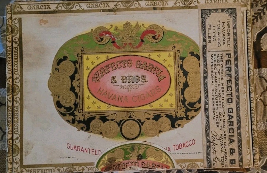 Vintage Perfecto Garcia & Bros Havana Tobacco Long Filler Wood Cigar Box...