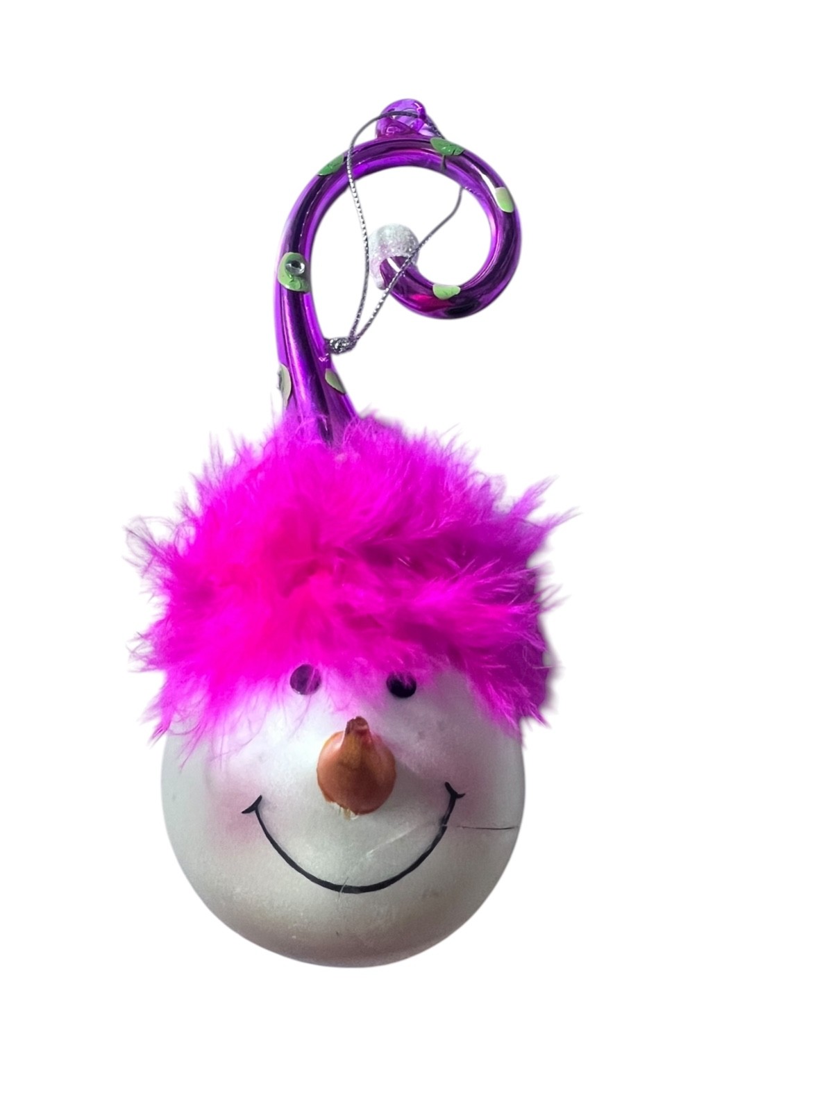 VTG Lauschaer Glaskugelhaus Snowman Spiral Hat Ornament Whimsical Germay Rare