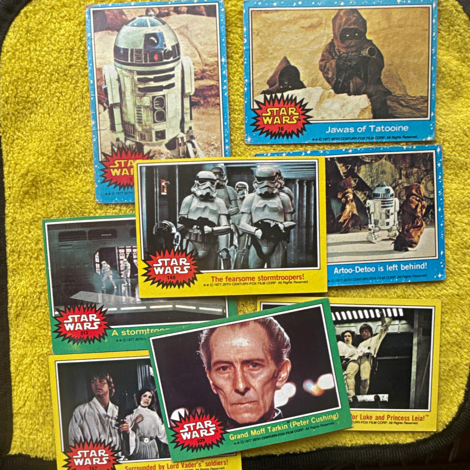 Topps 1977 Star Wars Base Set 6-Card Lot R2-D2/Jawas/Luke/Leia #3/15/16/148/212