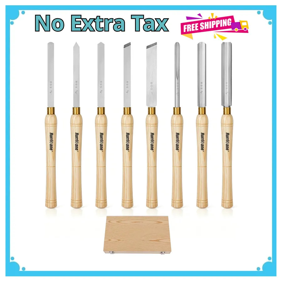 Hurricane 8pc Wood Lathe Chisel Set M2 HSS Turning Tools with Wood Box Hurricane 8pc Wood Lathe Chisel Set M2 HSS Turning Tools with Wood Box