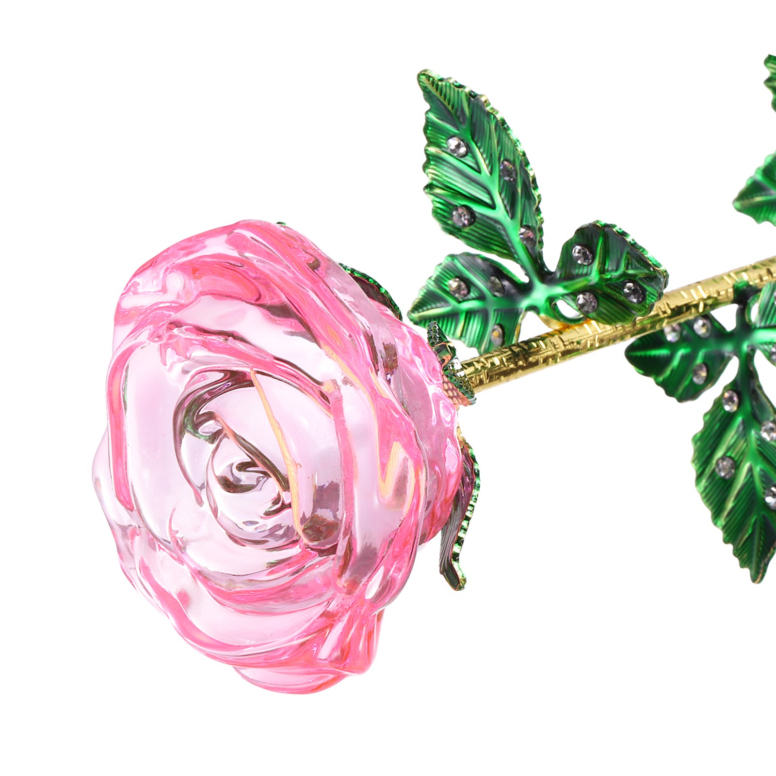 Crystal Rose Flower with Stem, Single Forever Rose, Pink