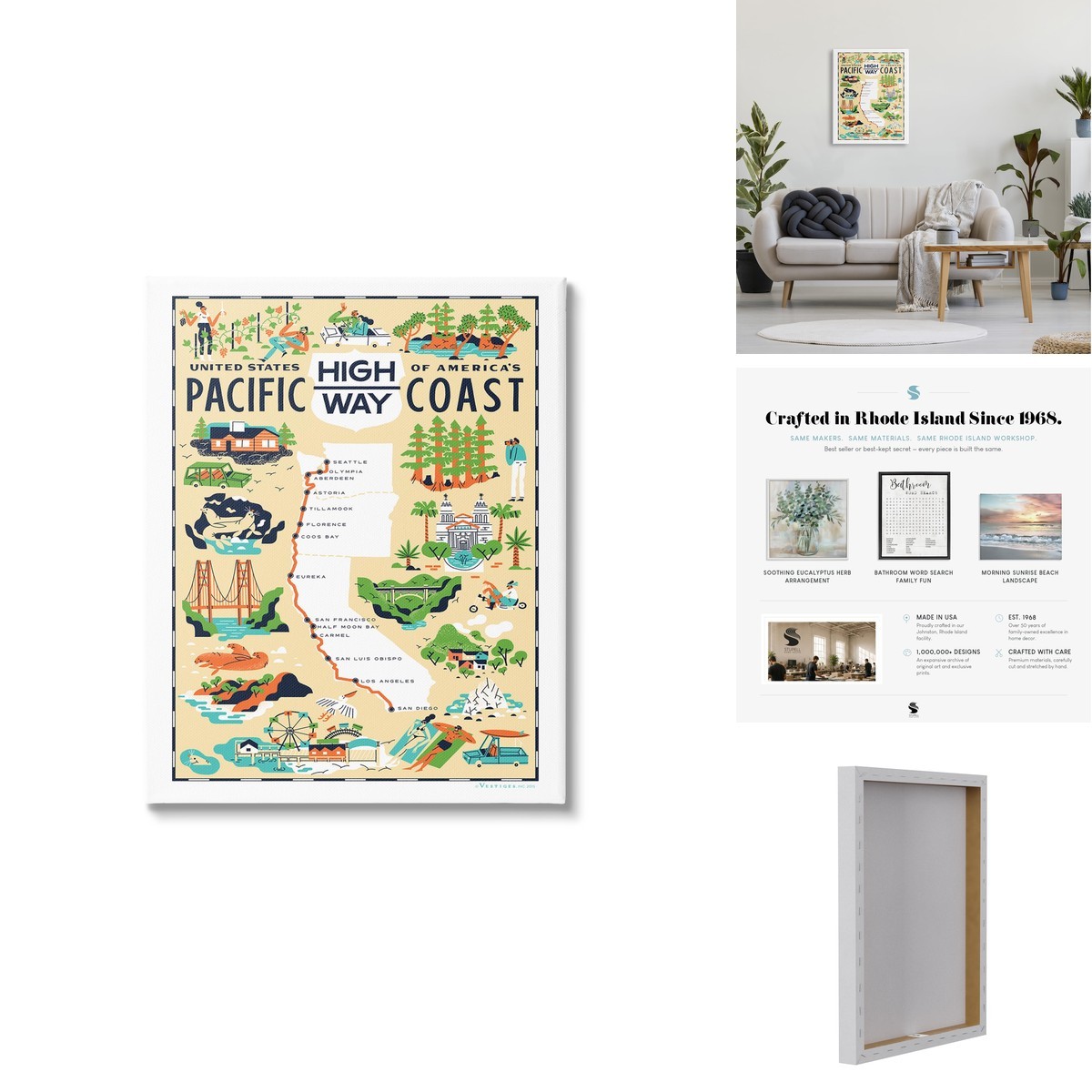 Stupell Industries Pacific Coast Highway Scenic Map Poster Stretched Canvas Stupell Industries Pacific Coast Highway Scenic Map Poster Stretched Canvas