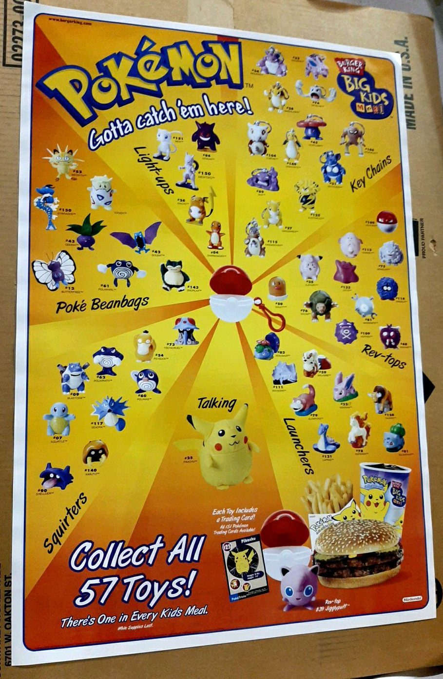 TWO-PACK ORIGINAL 1999 BURGER KING POKEMON POSTERS- BRAND NEW