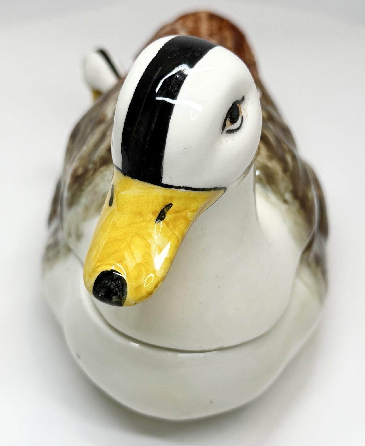 VTG “Faiancas Belo” Portuguese Majolica Duck Tureen w/RARE Duck Head Ladle 7”