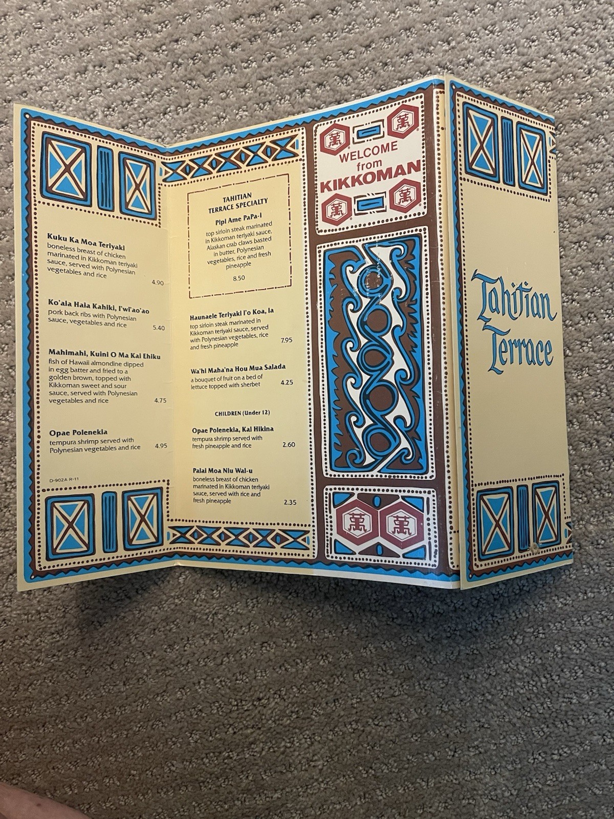 Disney Vintage Tahitian Terrace Dinner Menu