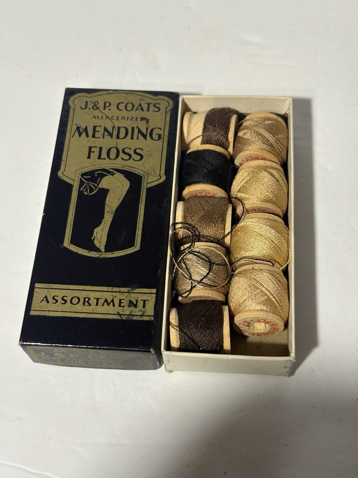 Antique J & P Coats Mending Floss Miniature Sewing Wooden Thread Spools W/ Box Antique J & P Coats Mending Floss Miniature Sewing Wooden Thread Spools W/ Box